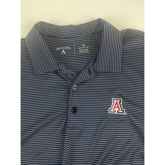Men's Navy And White Stripped Antigua U of A Polo Size Medium - Picture 3 of 4
